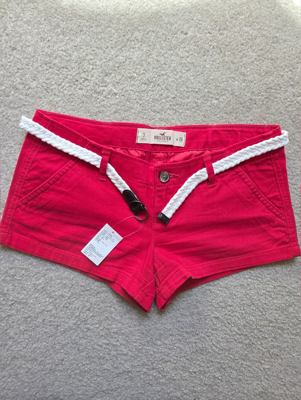 VTG Hollister Red Low Rise Belted Chino Shorts 3 26 Y2K Indie Sleaze Like New